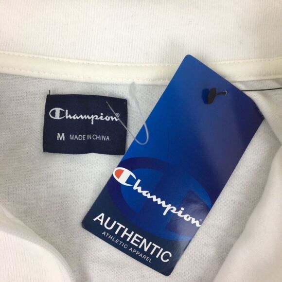 Champion White Long Sleeve Logo Print Half Zip Sweatshirt M NEW - Picture 6 of 7